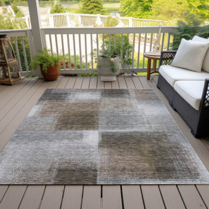 10' X 14' Silver Gray And Beige Abstract Washable Indoor Outdoor Area Rug