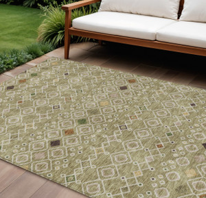 8' X 10' Sage Ivory And Beige Geometric Washable Indoor Outdoor Area Rug
