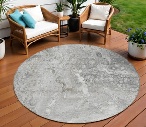 8' Silver Gray And Taupe Round Abstract Washable Indoor Outdoor Area Rug