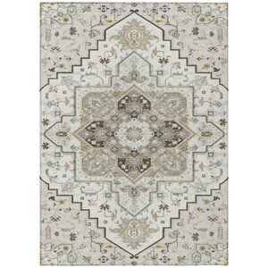 10' X 14' Ivory And Brown Oriental Washable Indoor Outdoor Area Rug
