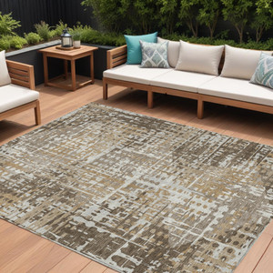 8' X 10' Brown And Ivory Geometric Washable Indoor Outdoor Area Rug - 880016864588