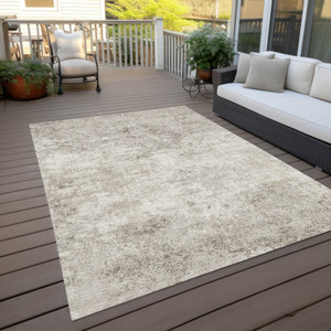 10' X 14' Ivory And Beige Abstract Washable Indoor Outdoor Area Rug - 880016643923