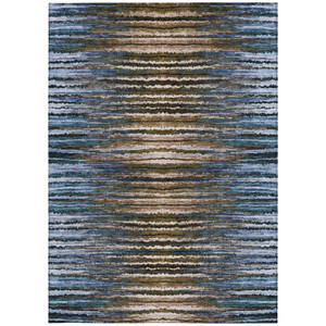 8' X 10' Blue Brown And Sky Blue Striped Washable Indoor Outdoor Area Rug