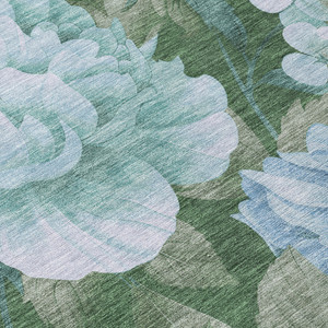 8' Sky Blue And Taupe Round Floral Washable Indoor Outdoor Area Rug