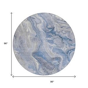 8' Denim Blue And Ivory Round Abstract Washable Indoor Outdoor Area Rug - 880016453324