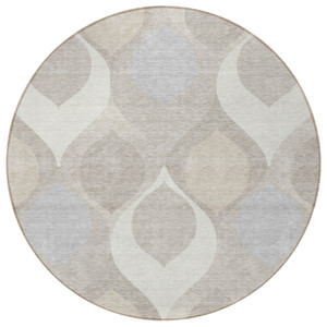 8' Ivory Beige And Tan Round Ogee Washable Indoor Outdoor Area Rug