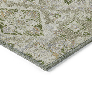 8' X 10' Fern Green And Beige Floral Medallion Washable Indoor Outdoor Area Rug - 880016438253