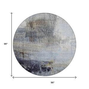 8' Sky Blue And Gray Round Abstract Washable Indoor Outdoor Area Rug - 880016508864
