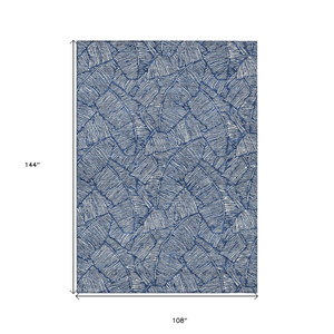 9' X 12' Navy Blue And Ivory Floral Washable Indoor Outdoor Area Rug - Navy Blue, Ivory