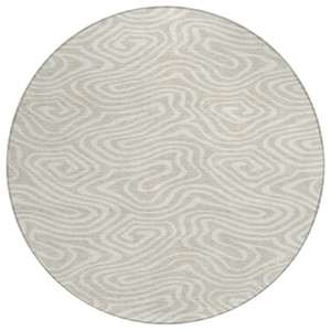8' Beige And Linen Round Abstract Washable Indoor Outdoor Area Rug