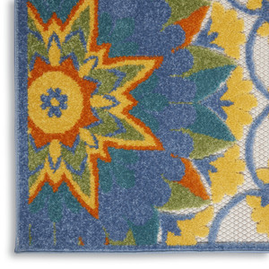 12' X 15' Yellow Red Orange Blue And Green Floral Indoor Outdoor Area Rug