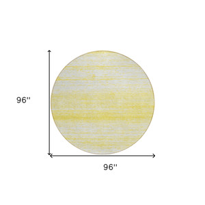 8' Yellow And Ivory Round Striped Washable Indoor Outdoor Area Rug