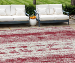 10' X 14' Merlot And Ivory Striped Washable Indoor Outdoor Area Rug
