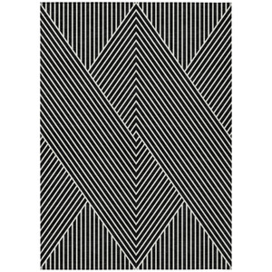 10' X 14' Black And Ivory Geometric Washable Indoor Outdoor Area Rug - 880016669107