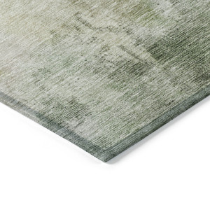 9' X 12' Artichoke Green And Ivory Abstract Washable Indoor Outdoor Area Rug - 880016640670