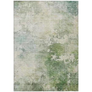 9' X 12' Artichoke Green And Ivory Abstract Washable Indoor Outdoor Area Rug