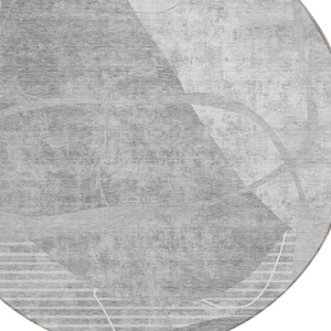 8' Gray Silver And Ivory Round Abstract Washable Indoor Outdoor Area Rug