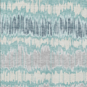 9' X 12' Teal Blue Aqua And Silver Striped Washable Indoor Outdoor Area Rug