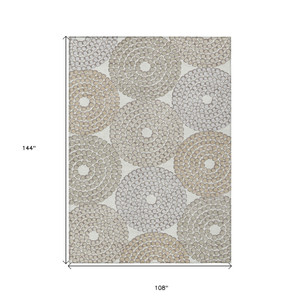 9' X 12' Ivory Brown And Gray Geometric Washable Indoor Outdoor Area Rug