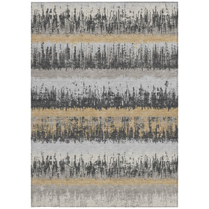 10' X 14' Gray Brown And Beige Striped Washable Indoor Outdoor Area Rug