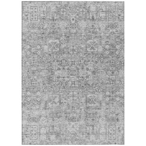 10' X 14' Gray Silver And Charcoal Floral Washable Indoor Outdoor Area Rug