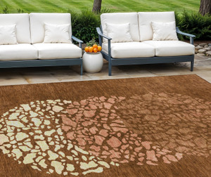 10' X 14' Orange Terra Cotta And Ivory Abstract Washable Indoor Outdoor Area Rug