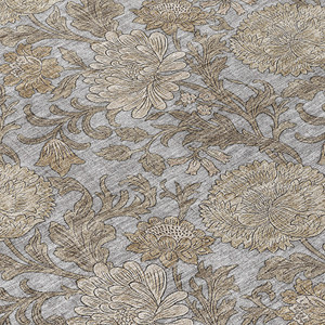 8' Gray Silver And Taupe Round Floral Washable Indoor Outdoor Area Rug