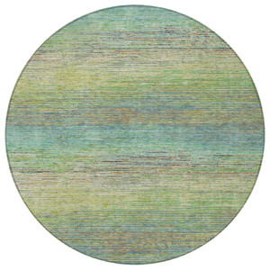 8' Artichoke Green Round Striped Washable Indoor Outdoor Area Rug
