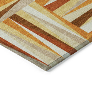 8' X 10' Orange Ivory And Copper Geometric Washable Indoor Outdoor Area Rug