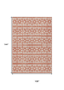 9' X 12' Salmon And Ivory Geometric Washable Indoor Outdoor Area Rug - 880016829389