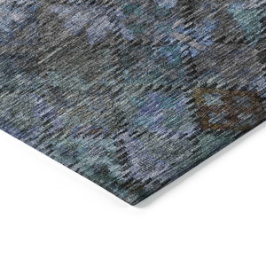 10' X 14' Teal Blue And Charcoal Floral Washable Indoor Outdoor Area Rug