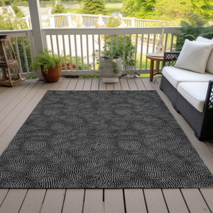 10' X 14' Black And Ivory Geometric Washable Indoor Outdoor Area Rug Transitional Style - Black, Ivory Color