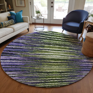 8' Purple Lilac And Lavender Round Striped Washable Indoor Outdoor Area Rug