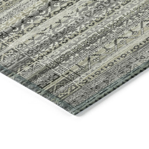 8' Pewter And Charcoal Round Striped Washable Indoor Outdoor Area Rug