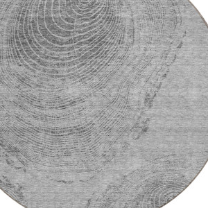 8' Gray Silver And Charcoal Round Abstract Washable Indoor Outdoor Area Rug Transitional Style - Gray, Silver, Charcoal Color