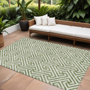 8' X 10' Green And Beige Geometric Washable Indoor Outdoor Area Rug