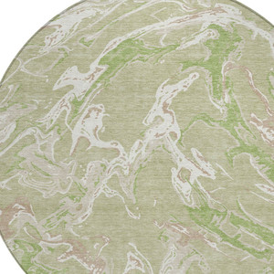 8' Artichoke Green And Ivory Round Abstract Washable Indoor Outdoor Area Rug - 880016796032