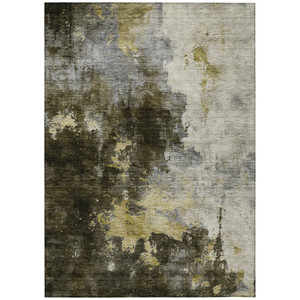 9' X 12' Brown Light Gray And Black Abstract Washable Indoor Outdoor Area Rug