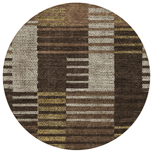 8' Chocolate Ivory And Gold Round Striped Washable Indoor Outdoor Area Rug