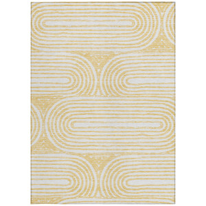 10' X 14' Gold And White Abstract Washable Indoor Outdoor Area Rug