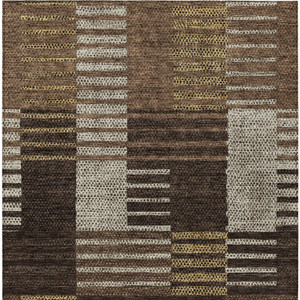 8' X 10' Chocolate Ivory And Gold Striped Washable Indoor Outdoor Area Rug