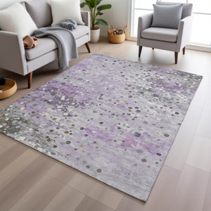 8' X 10' Lavender And Ivory Abstract Washable Indoor Outdoor Area Rug - Lavender, Ivory
