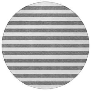 8' Round Charcoal Round Striped Washable Non Skid Indoor Outdoor Area Rug