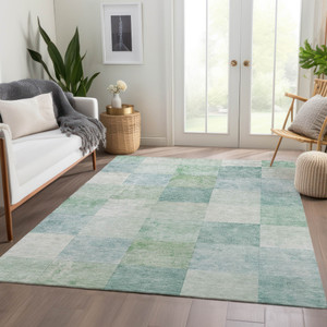 8' X 10' Blue Geometric Washable Indoor Outdoor Area Rug Transitional Style - Blue Color
