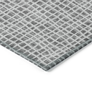 8' X 10' Gray Charcoal And Silver Striped Washable Indoor Outdoor Area Rug