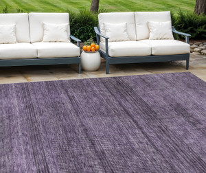 8' X 10' Plum Purple And Gray Striped Washable Indoor Outdoor Area Rug