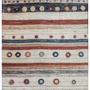 8' X 10' Beige Rust And Navy Blue Striped Washable Indoor Outdoor Area Rug