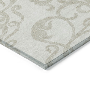 8' X 10' Ivory And Beige Damask Washable Indoor Outdoor Area Rug - Ivory, Beige