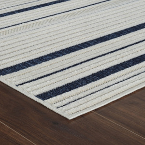 6' X 9' Blue and Cream Striped Distressed Indoor Outdoor Area Rug