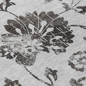 8' Gray Charcoal And Silver Round Floral Washable Indoor Outdoor Area Rug - 608219249816
